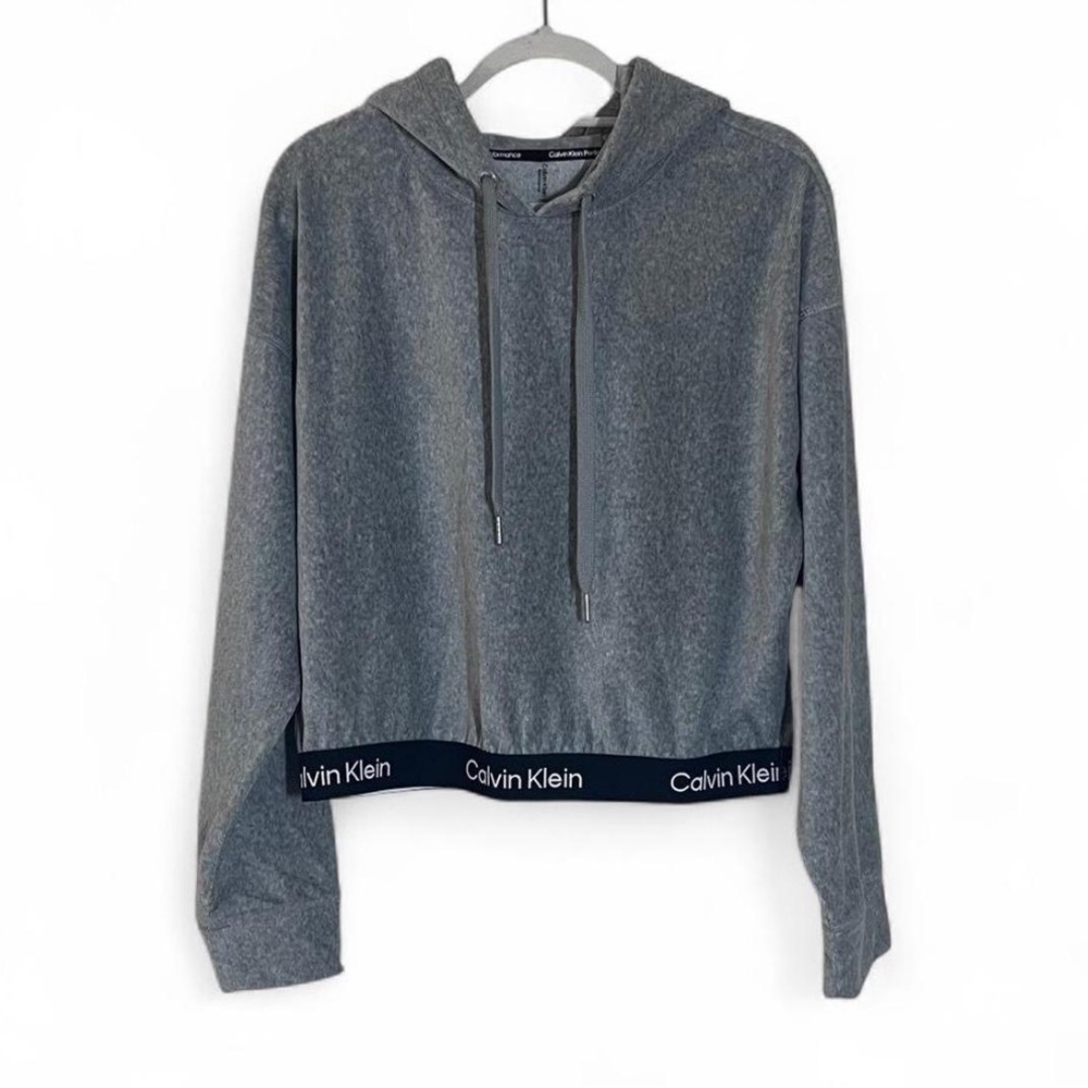 Calvin Klein Performance Velour Ribbed Top Large Grey Black Soft Cozy